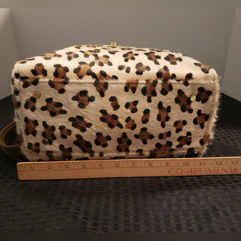 Myra Bag Cowhide Leopard Print Genuine Leather Accents Bag Brown Black - Picture 13 of 16